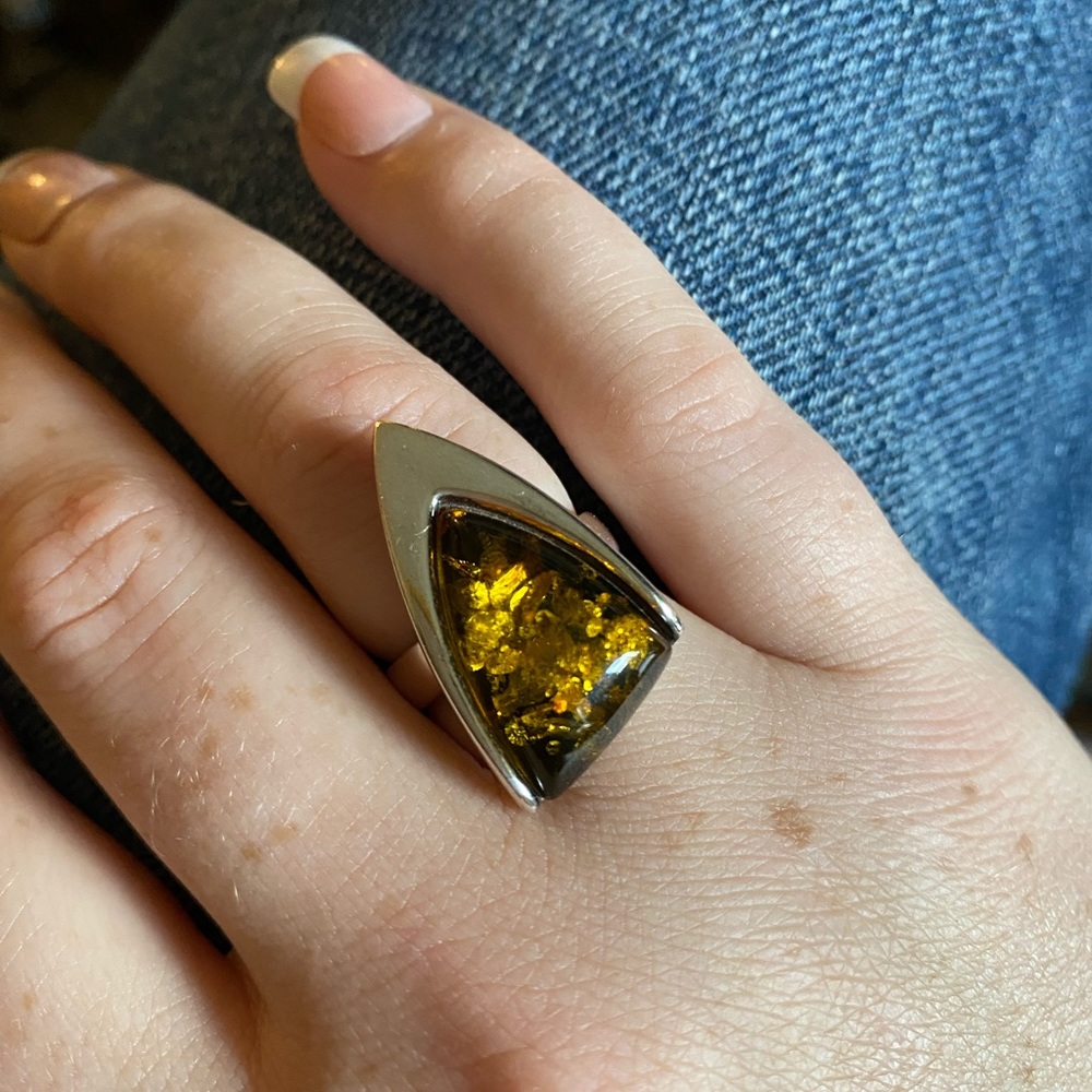 Green Amber sterling silver ring - Picture 12 of 12